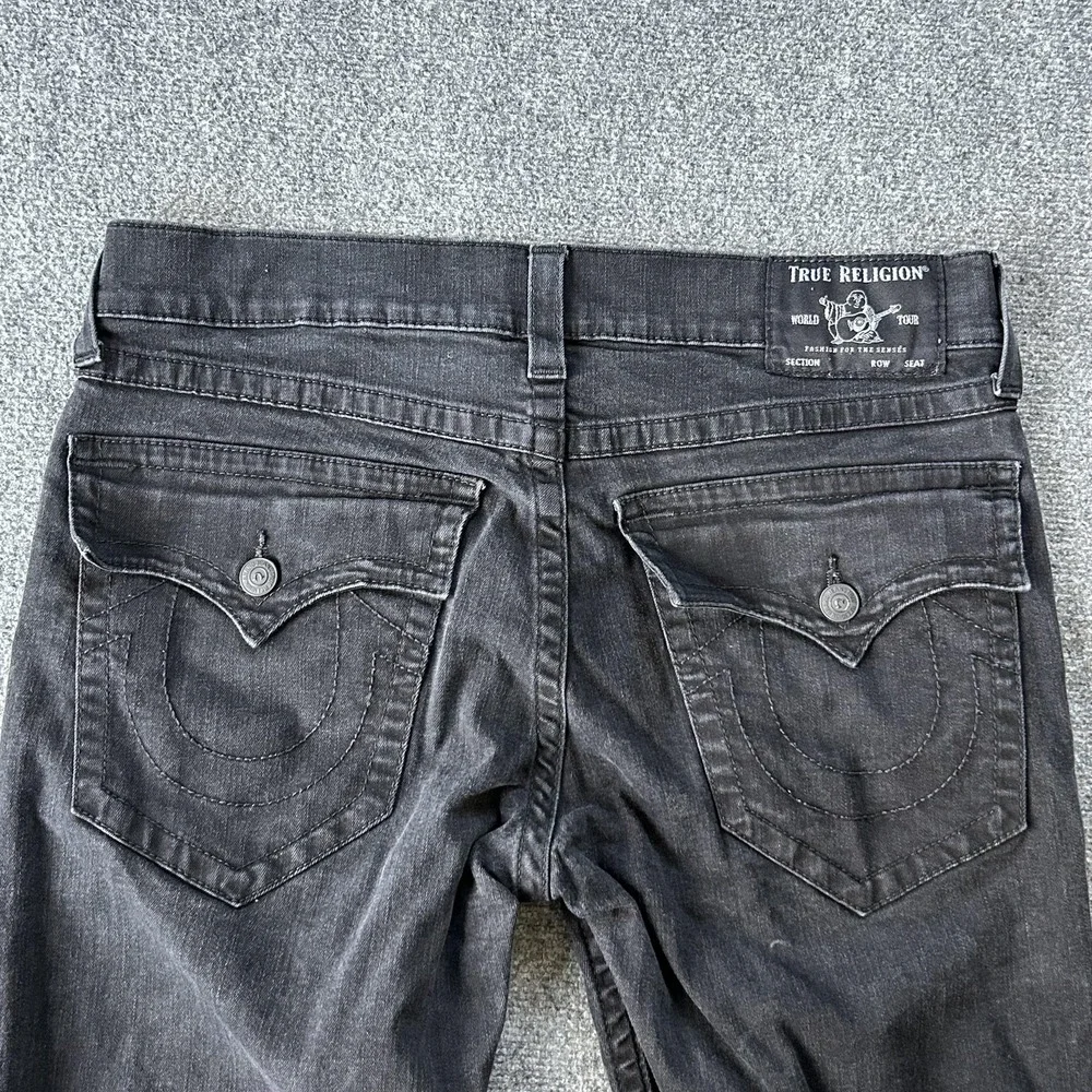 True Religion Ricky Relaxed Straight Jeans Mens 36x33 Black Rinse Flap Pockets